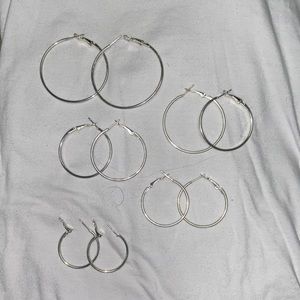 Set of 5 silver hoops